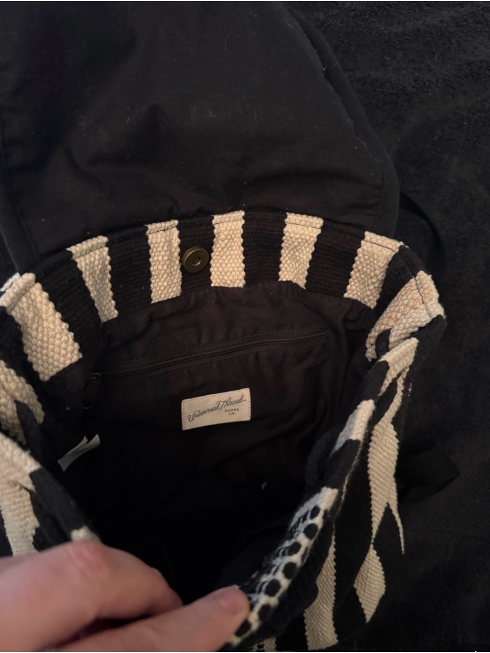 Universal Thread Black and Cream Striped Woven Backpack - Picture 3 of 5